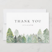 Wasserfarbenschnee Evergreen Forest Winter Wedding Dankeskarte (Vorderseite)