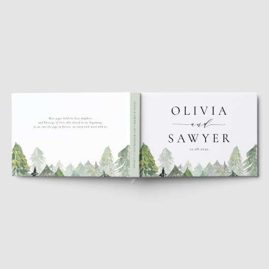 Wasserfarbenschnee Evergreen Forest Winter Wedding Gästebuch (Voll)