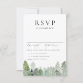 Wasserfarbenschnee Evergreen Forest Winter Wedding RSVP Karte (Vorderseite)