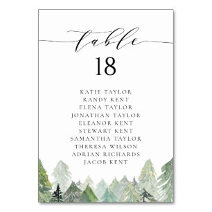 Wasserfarbenschnee Evergreen Forest Winter Wedding Tischnummer