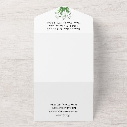 Wasserfarbenschneeabfälle Weiße Blumenhochzeit All In One Einladung (Außenbereich)