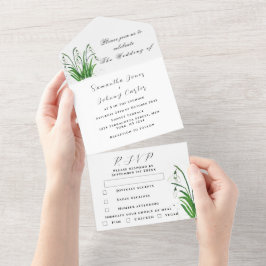 Wasserfarbenschneeabfälle Weiße Blumenhochzeit All In One Einladung