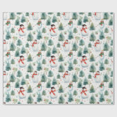 Wasserfarbenschneemann und Weihnachtsbaum Geschenkpapier (Flach)
