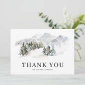 Wasserfarbenschneewald Winterhochzeit im Wald Dankeskarte (Stehend Vorderseite)