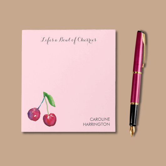 Wasserfarbenschüssel Kirschen Girly Pink Coquette Notizblock