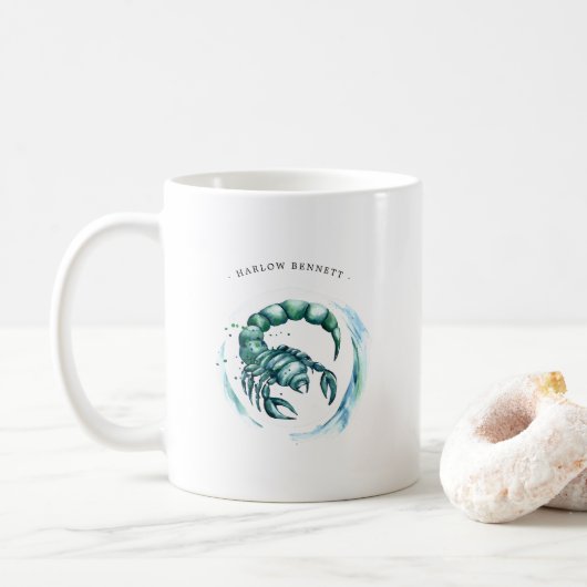 Wasserfarbenscorpio Astrologie Zodiac | Monogramm Kaffeetasse (Mit Donut)