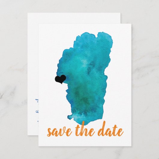 Wasserfarbensee Hochzeit rettet Datum Ankündigungspostkarte (Vorne/Hinten)