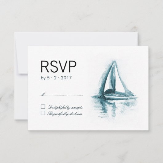 Wasserfarbensegelboot RSVP Response Card (Vorderseite)