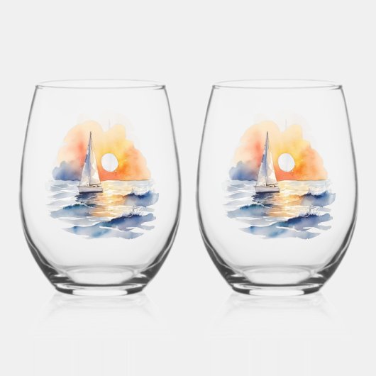 Wasserfarbensegeln Sailboat Wassersportzentrum Was Weinglas Ohne Stiel (Vorderseite)