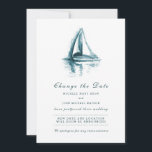 Wasserfarbensegler ändern Datumskarte Save The Date<br><div class="desc">Passen Sie diese Romantische Stilvolle Schöne saubere und frische Vertikale Ändern Sie die Date Card, entworfen mit einer original blauen Aquarellmalerei eines Segelbootes, vollständig anpassbar und Set als Vorlage für Ihre einfache Anpassung. Frische und frische Gestaltung. Sie können auch den Eckstil für diese Einladung ändern. *Aquarellmalerei: 2013 © Natasa Borenovic...</div>
