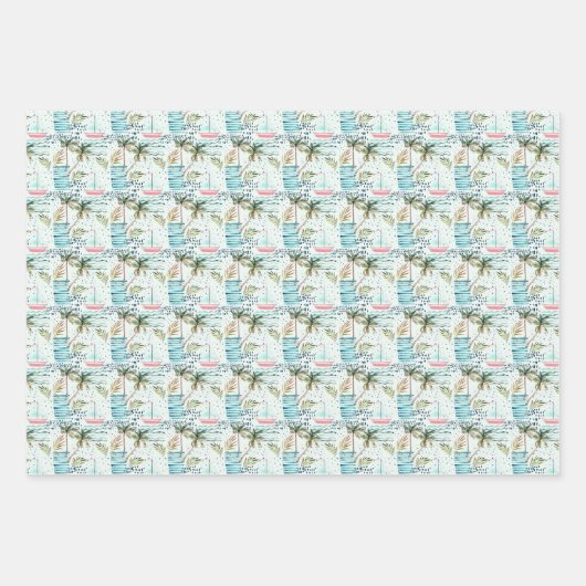 Wasserfarbensegler mit Palmbaummuster Geschenkpapier Set (Vorderseite 3)