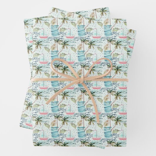 Wasserfarbensegler mit Palmbaummuster Geschenkpapier Set (Beispiel)