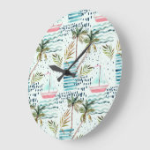 Wasserfarbensegler mit Palmbaummuster Große Wanduhr (Winkel)