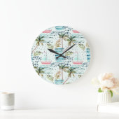 Wasserfarbensegler mit Palmbaummuster Große Wanduhr (Zuhause)