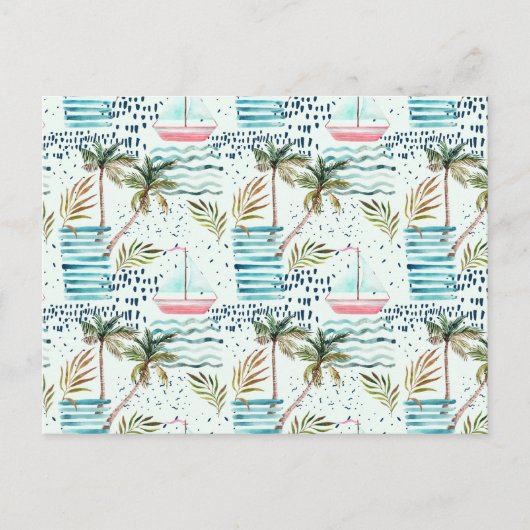 Wasserfarbensegler mit Palmbaummuster Postkarte (Vorderseite)