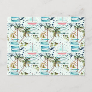 Wasserfarbensegler mit Palmbaummuster Postkarte