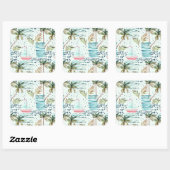 Wasserfarbensegler mit Palmbaummuster Quadratischer Aufkleber (Blatt)