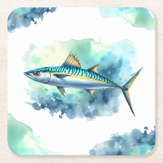 Wasserfarbenserie: Mackerel Rechteckiger Pappuntersetzer (Vorderseite)