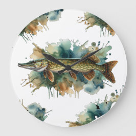 Wasserfarbenserie: Pike Große Wanduhr