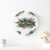 Wasserfarbenserie: Pike Große Wanduhr (Zuhause)