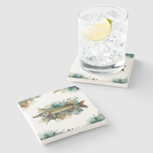 Wasserfarbenserie: Pike Steinuntersetzer (Seitenansicht)