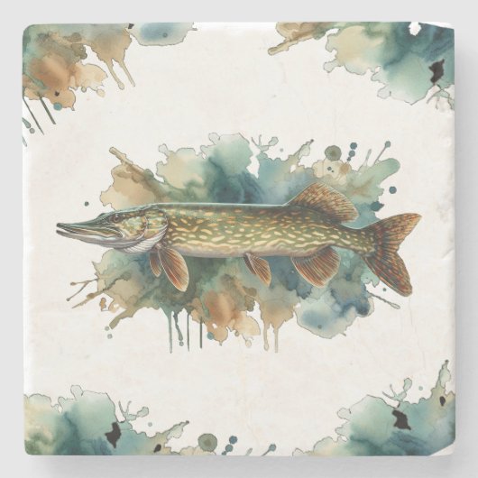 Wasserfarbenserie: Pike Steinuntersetzer (Vorderseite)