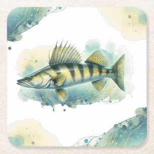 Wasserfarbenserie: Zander/Walleye Rechteckiger Pappuntersetzer