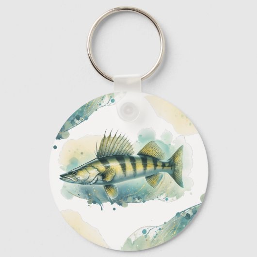 Wasserfarbenserie: Zander/Walleye Schlüsselanhänger (Vorderseite)