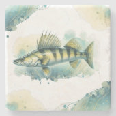 Wasserfarbenserie: Zander/Walleye Steinuntersetzer (Vorderseite)