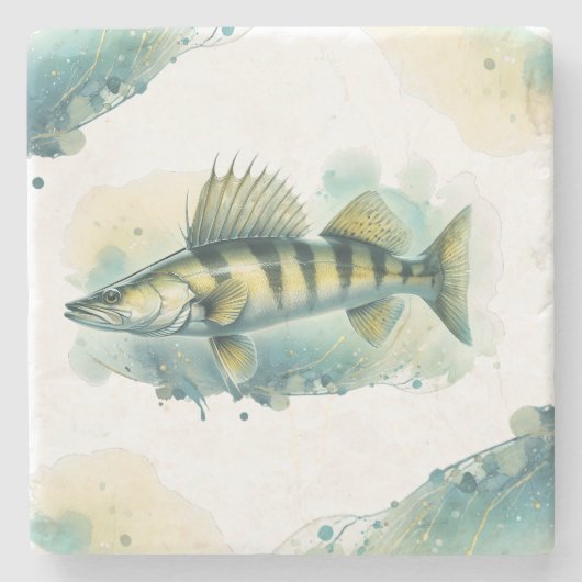 Wasserfarbenserie: Zander/Walleye Steinuntersetzer (Vorderseite)