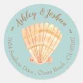 Wasserfarbenskallop Retro Blue Rücksendeadresse Runder Aufkleber (Vorderseite)