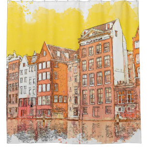 Wasserfarbenskizze oder Illustration eines traditi Duschvorhang