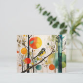 Wasserfarbensongbird im Herbstwald Postkarte (Stehend Vorderseite)