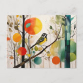 Wasserfarbensongbird im Herbstwald Postkarte (Vorderseite)
