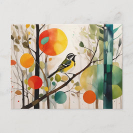 Wasserfarbensongbird im Herbstwald Postkarte