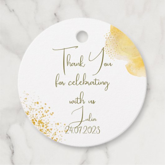 Wasserfarbensonnenblume erste Geburtstag vielen Da Geschenkanhänger (Vorderseite)