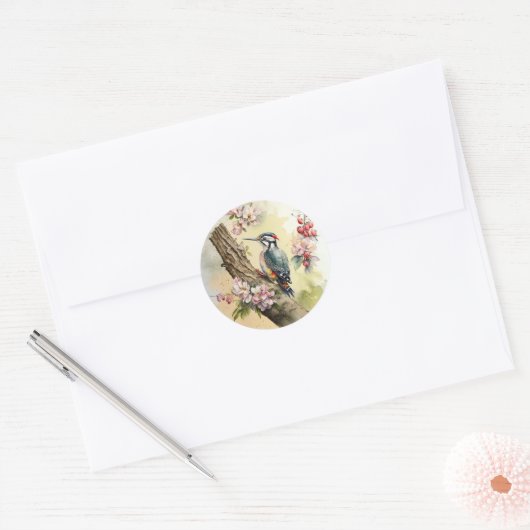Wasserfarbenspecht Runder Aufkleber (Umschlag)
