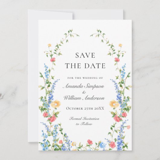 Wasserfarbenspiel Wildblume Bohemische Hochzeit Save The Date (Vorderseite)