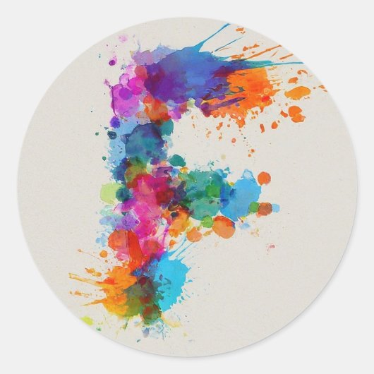 Wasserfarbensplash F Runder Aufkleber (Vorderseite)