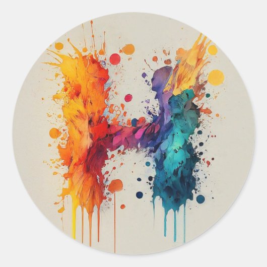 Wasserfarbensplash H Runder Aufkleber (Vorderseite)