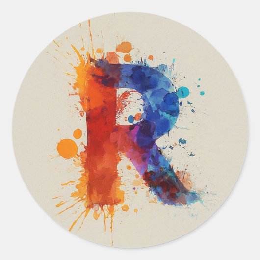 Wasserfarbensplash R Runder Aufkleber (Vorderseite)