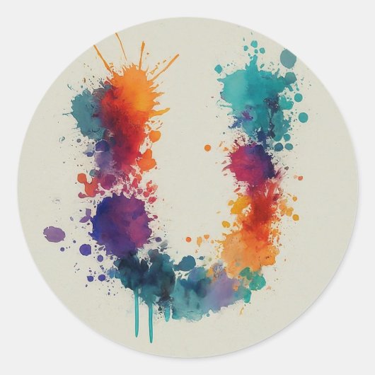 Wasserfarbensplash U Runder Aufkleber (Vorderseite)