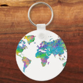 Wasserfarbensplash Weltkarte Schlüsselanhänger (Vorderseite)