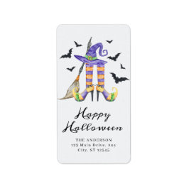 Wasserfarbenspuk Halloween HexenLegs und Hut Adressaufkleber