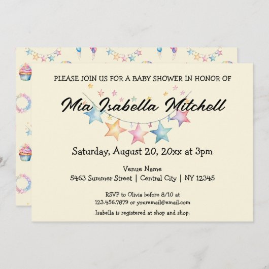 Wasserfarbenstars Niedliche Kinderdusche Einladung (Vorne/Hinten)