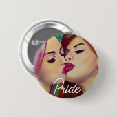 Wasserfarbenstolz Zwei Frauen teilen Kuss Button (Vorne & Hinten)