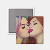 Wasserfarbenstolz Zwei Frauen teilen Kuss Magnet (Vorderseite/Rückseite)