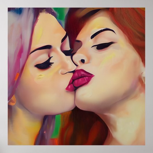 Wasserfarbenstolz Zwei Frauen teilen Kuss Poster (Vorne)