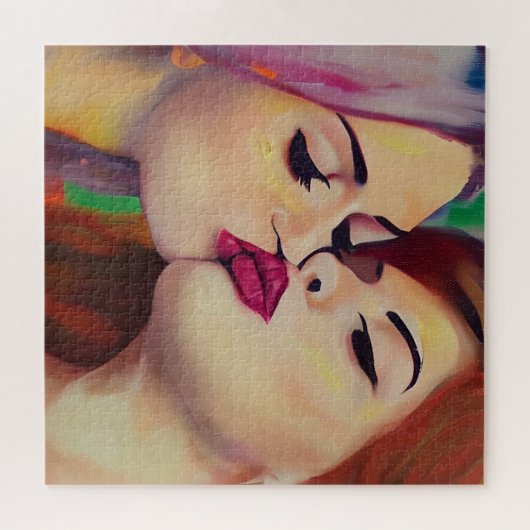 Wasserfarbenstolz Zwei Frauen teilen Kuss Puzzle (Horizontal)