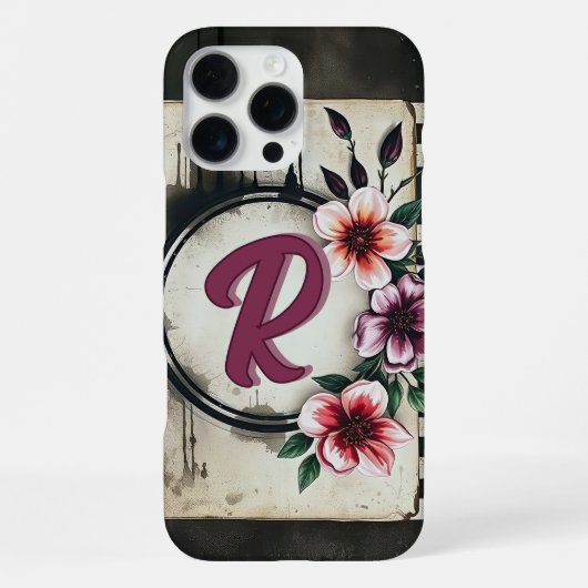 Wasserfarbenstörte Blume Chic Messy Monogram iPhone Hülle (Rückseite)